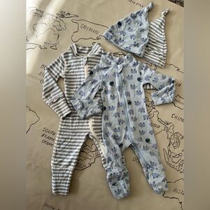 Hanna Andersson HannaSoft Tencel Newborn Blue Sleepers & Hats - 4 Piece Set